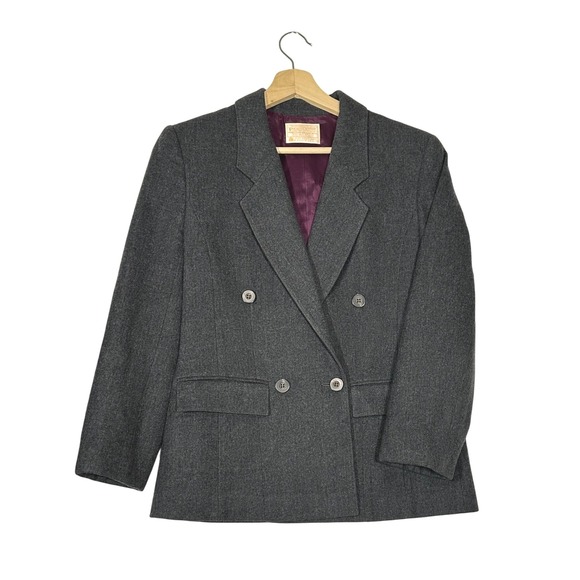 Vtg Pendleton Wool Double Breasted Blazer Jacket Gray Classic preppy Academia - Picture 1 of 13